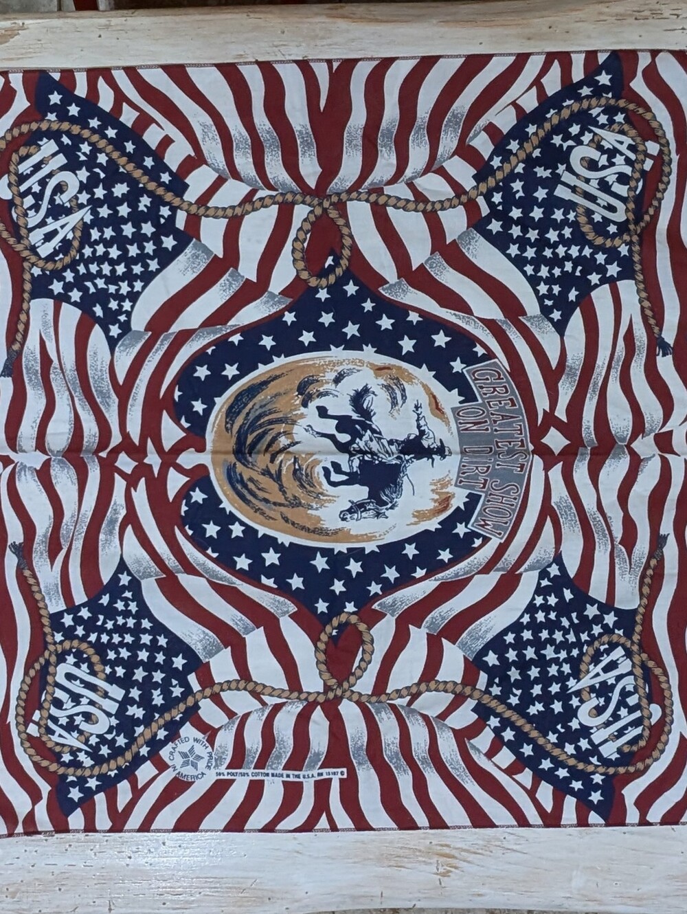 Vintage Greatest Show On Dirt Rodeo Bandana Made in USA Made 21" x21" Unisex
